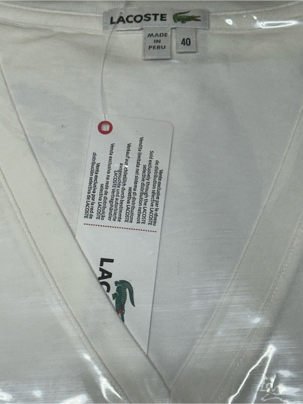 Lacoste White V-Neck Tee with Green Crocodile Logo size 8/40 - Picture 2 of 8